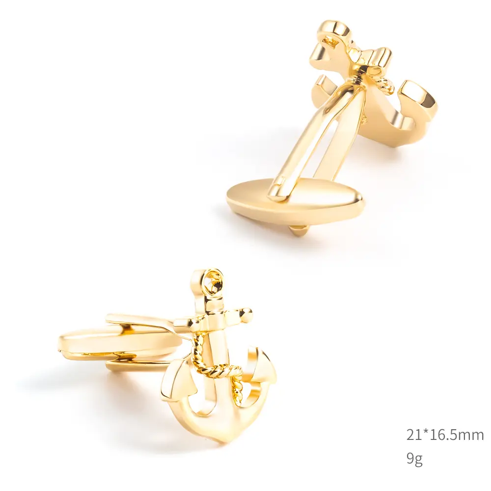 Custom Luxury Golden Plated Simple Design Anchor Cufflinks Novelty Suit Shirt Accessory CL0024-G Supplier, Company