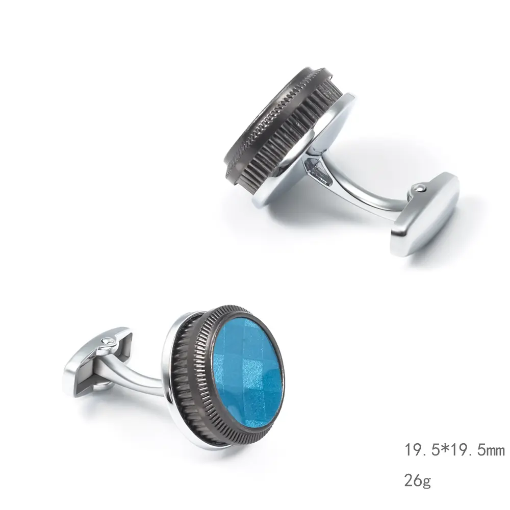 ODM Luxury Men Jewelry Alloy Material Round Shape Blue Cufflinks Groomsman Gifts Manufacturers, Factory
