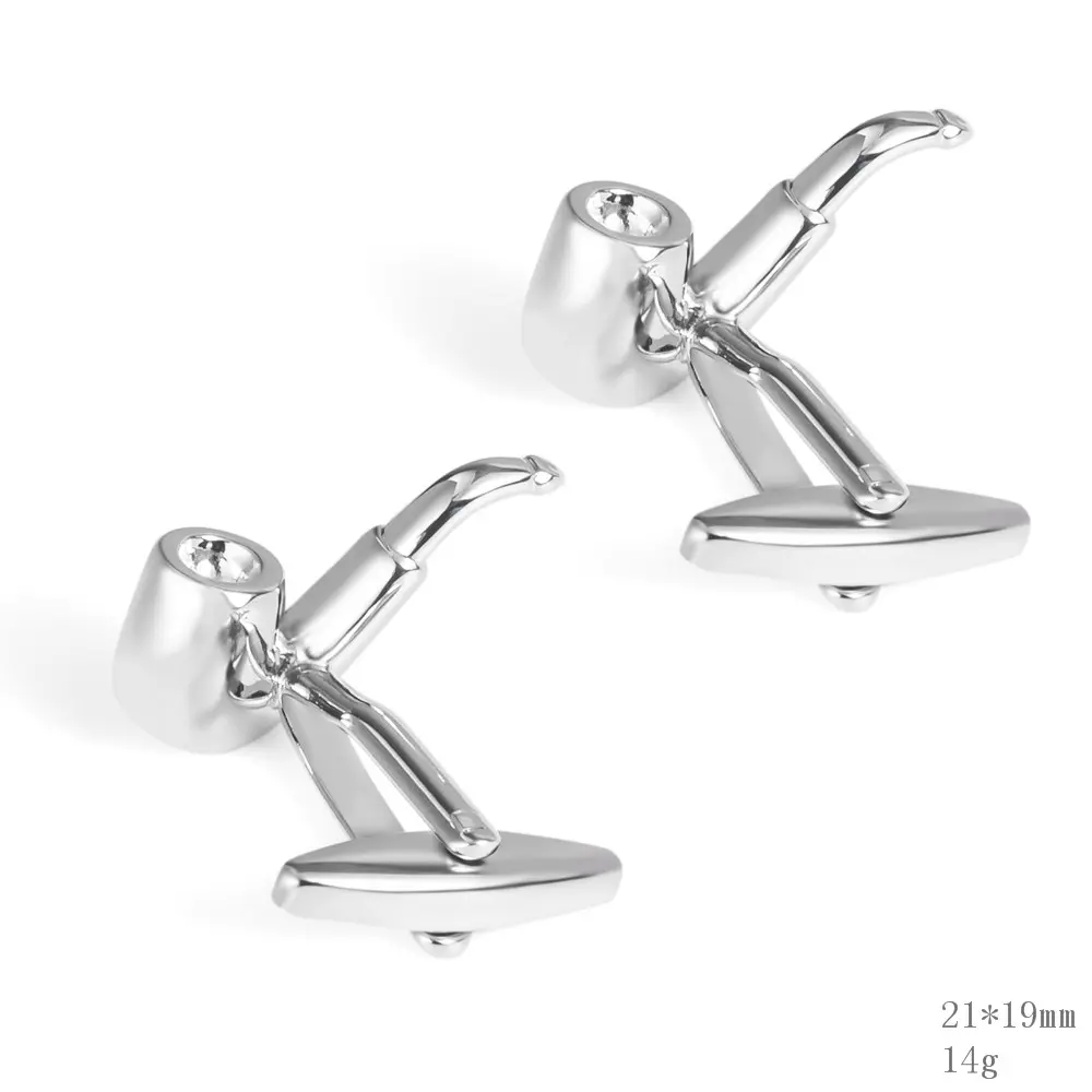 OEM Factory Men Accessories Supplier Personalized Silver Smoking Pipe Design Cufflinks CL0038 Manufacturers, Supplier