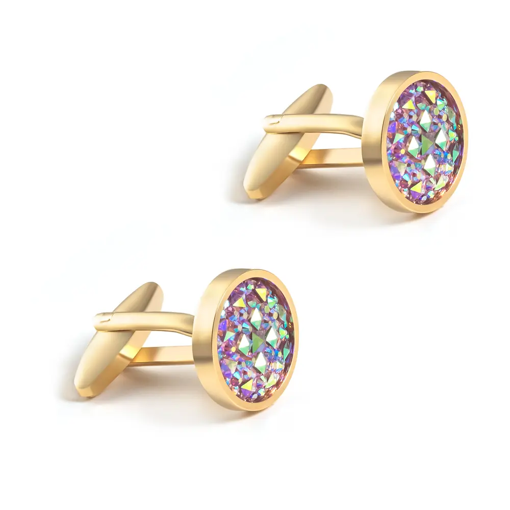OEM Newest Shirt Crystal Cufflinks High Quality Round Colorful Gemstone Cuff links CS0097 Manufacturers, Supplier