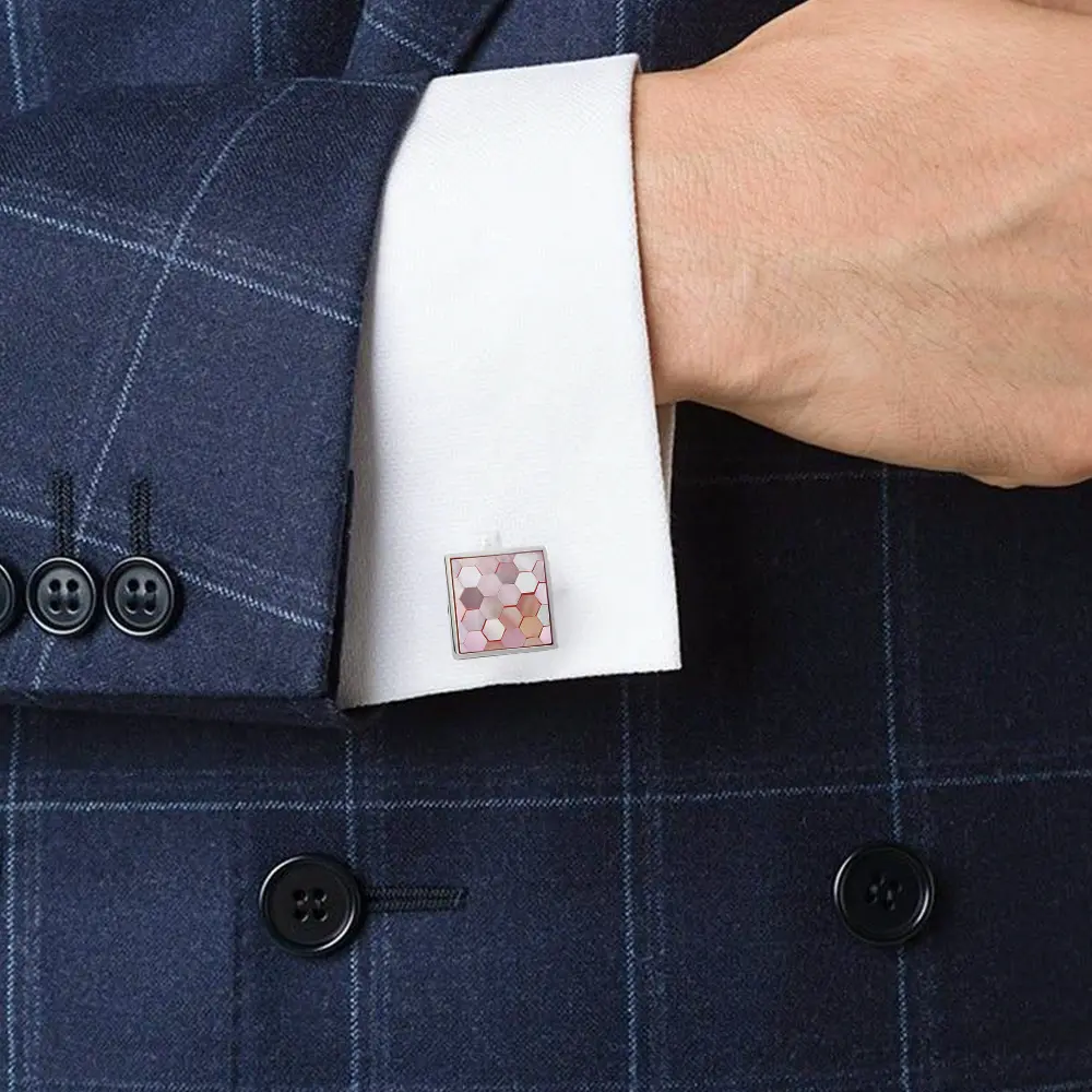 OEM High Quality Pink Copper Material Mother of Pearl Men Shirt Cufflinks for Wedding Suppliers, Company