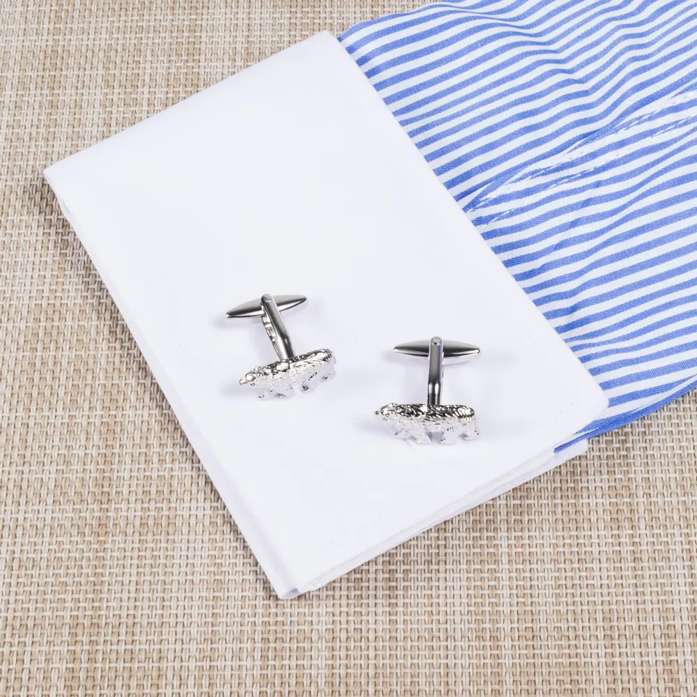 Wholesale Novelty Silver Animal-Themed Engravable Bear Shape Mens Cufflinks CL0037