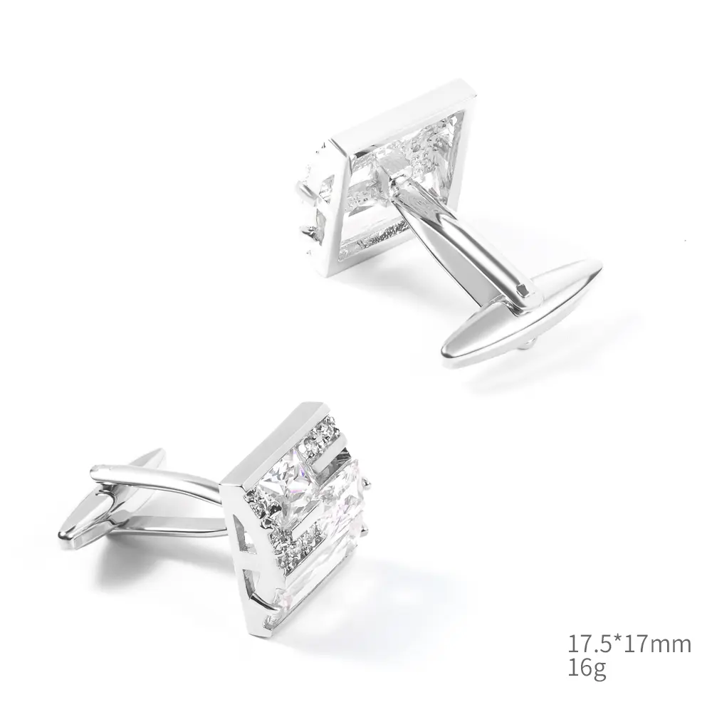 ODM China Factory Low Price Luxury Suit Shirt Crystal Wedding Zircon White Color Cufflinks CS0056-White Exporters, Company