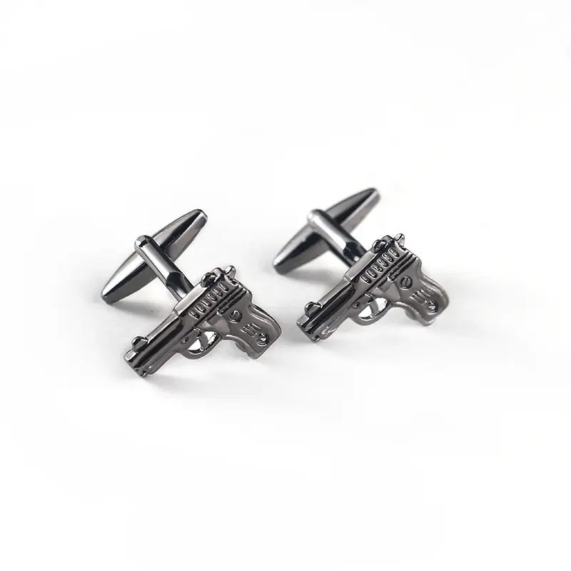 Wholesale Funny High Quality Silver Novelty Gunmetal Pistol Design Cufflinks for Men Shirt CL0039-Gunmetal Suppliers, Factory