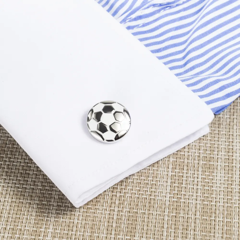 OEM Factory Wholesale Rund White & Silver Football Design Enamel Cufflinks CC-Q265 Manufacturers, Suppliers