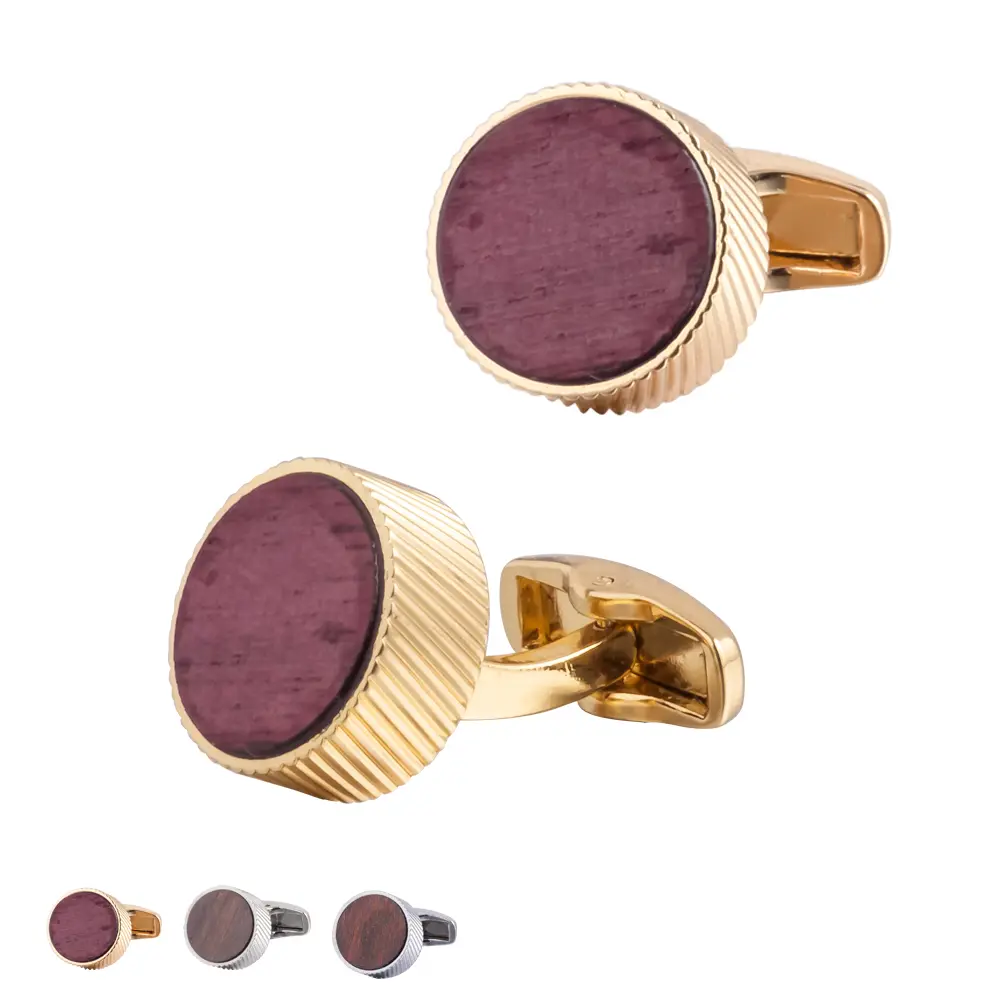 ODM Vintage Round Solid Wooden Cufflinks Men's French Red Wood Cuff Links Shirt Buttons Manufacturer, Factory