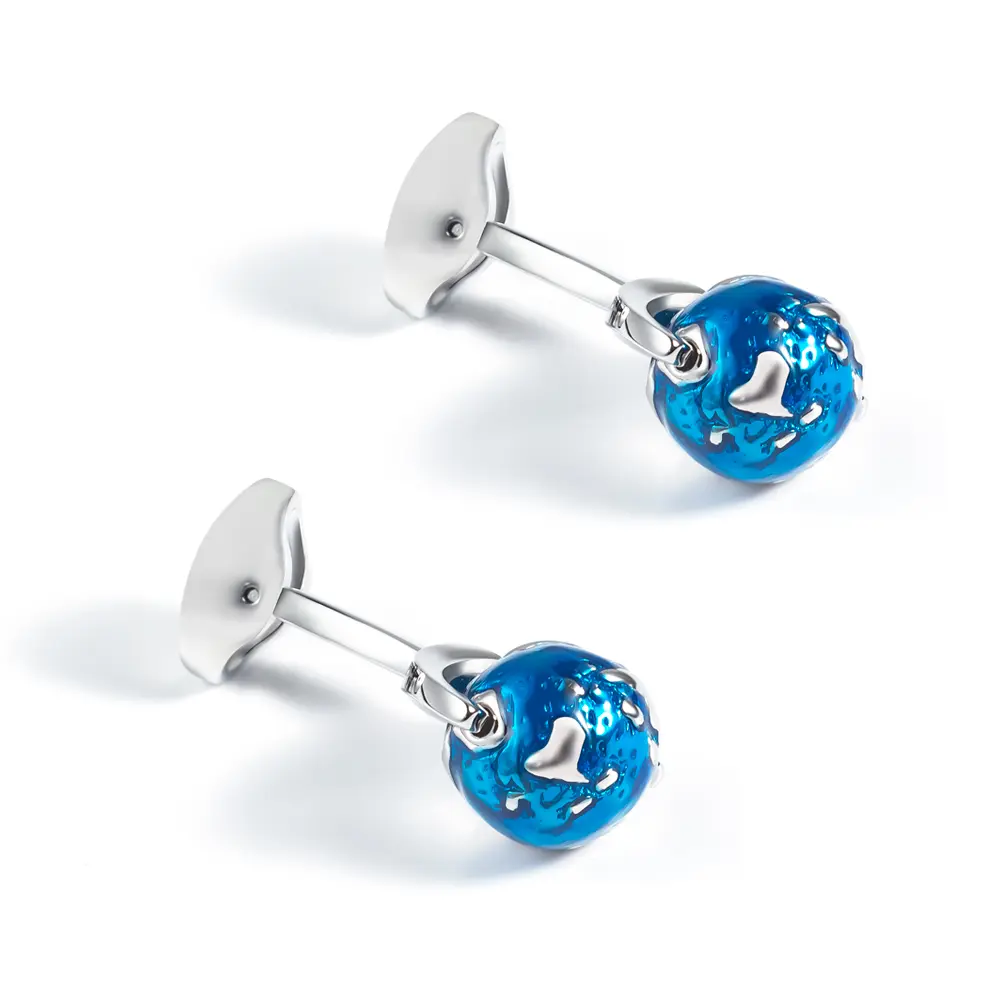 OEM Men Classical Shirt Cuff Link Wedding Party Buttons Blue Globe Cufflinks CC0322 Supplier, Factories