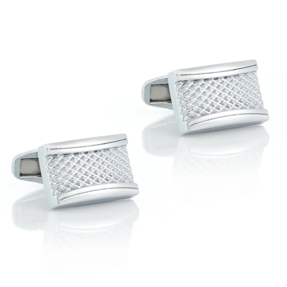 OEM Laser Metal Engraving Rectangle Shaped Premium Grid Cufflinks Gold Plated CLW0007-S Manufacturers, Exporter