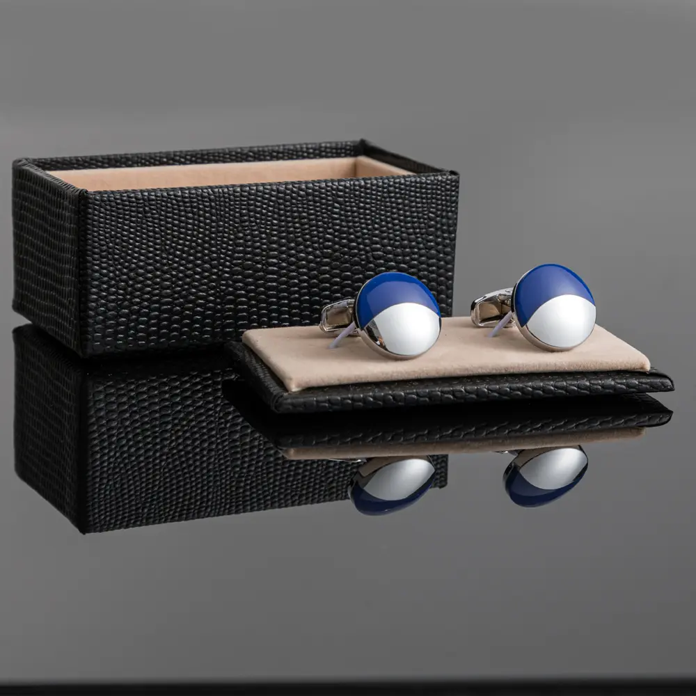 Custom Hot Selling Round Simple Blue Enamel Moon Like Shape Metal Cufflinks Low Price CCW0087 Manufacturers, Factory