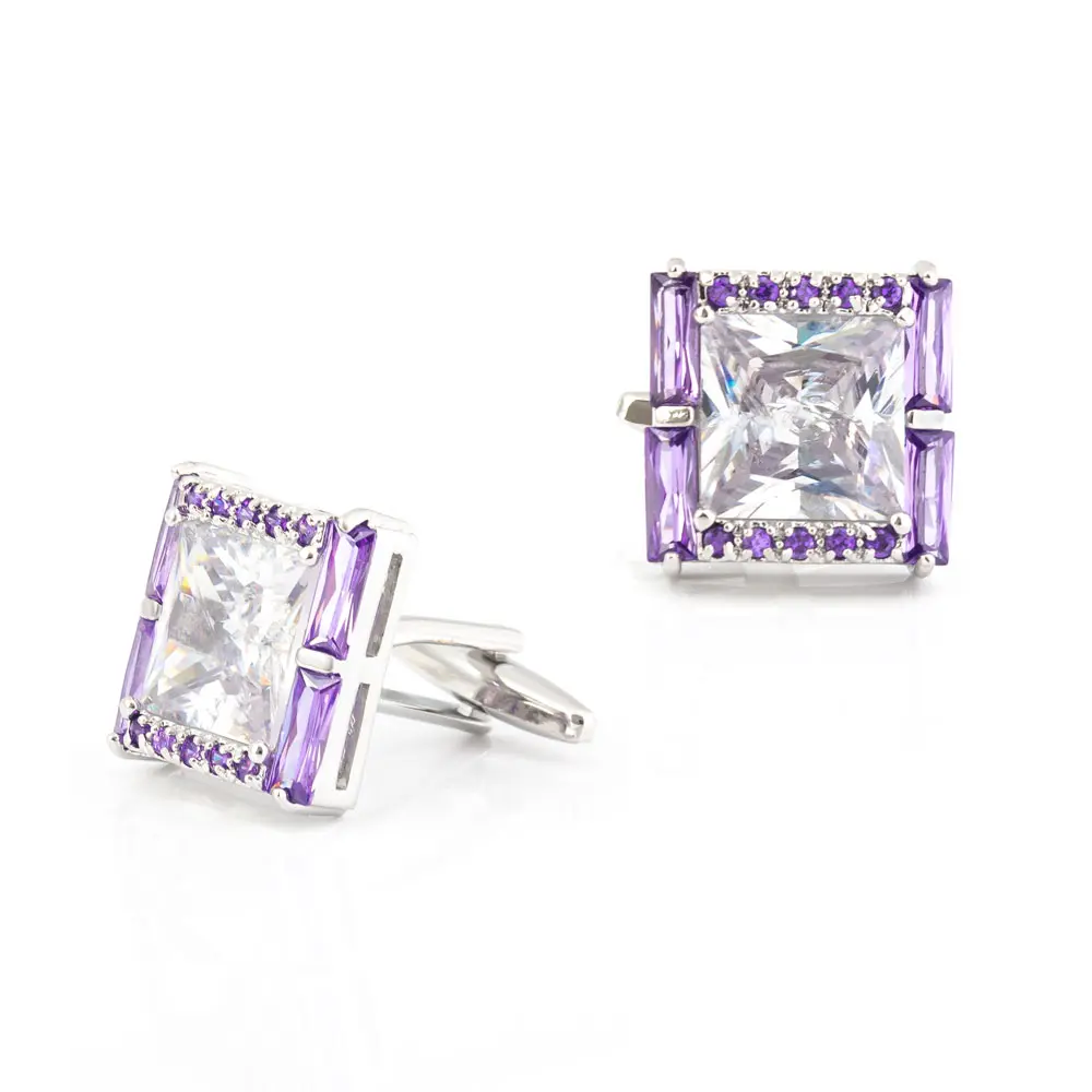 Wholesale Factory Sales Diamond Cufflinks Purple Square Zirconium Designer Mens Cuff links For Wedding CS0036 Manufacturers, Company