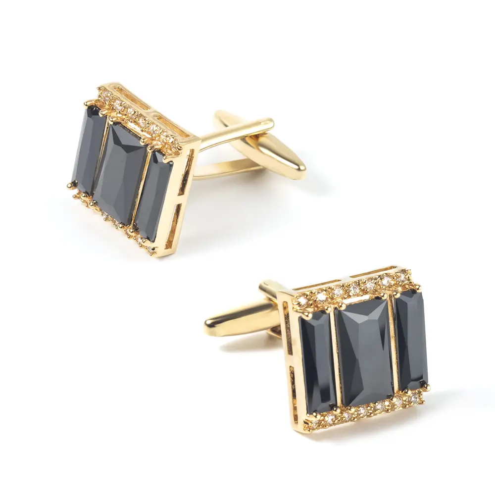 Wholesale High End Gold Plated Color Plated Rhinestone Zircon Mens Cuff links For Party CS0089-G