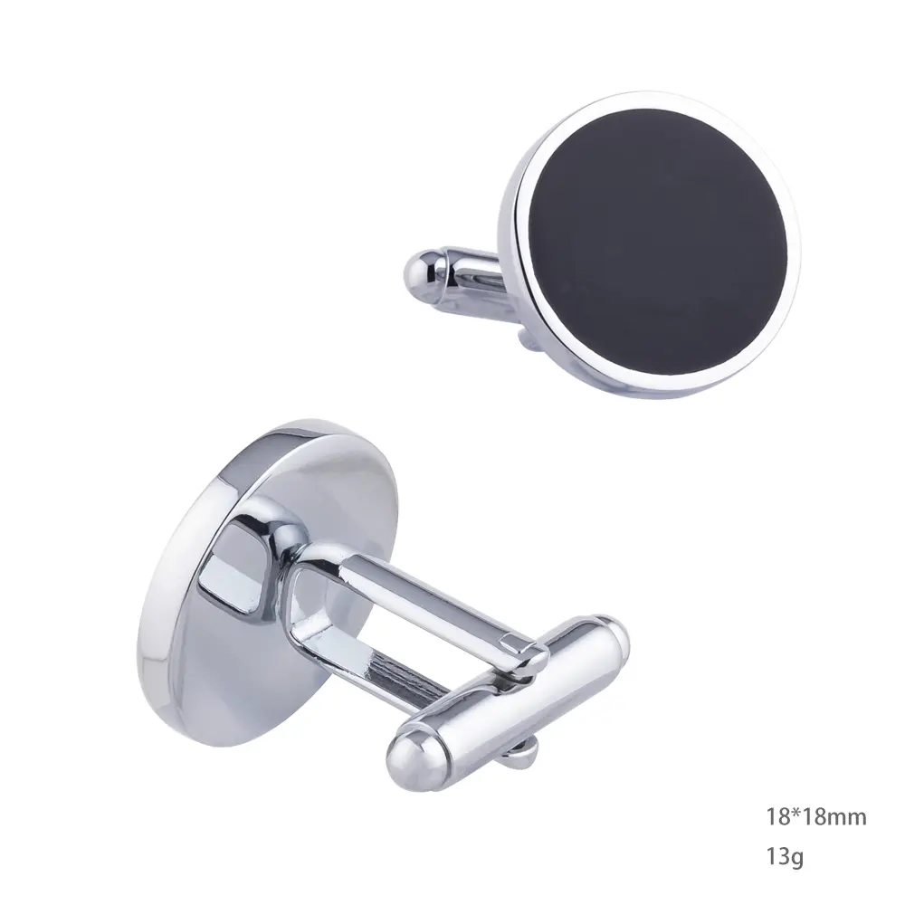 Custom Factory Best Selling Round Shape Simple Black Enamel Cufflinks Customizable Low Price CC-Q015 Suppliers, Exporter