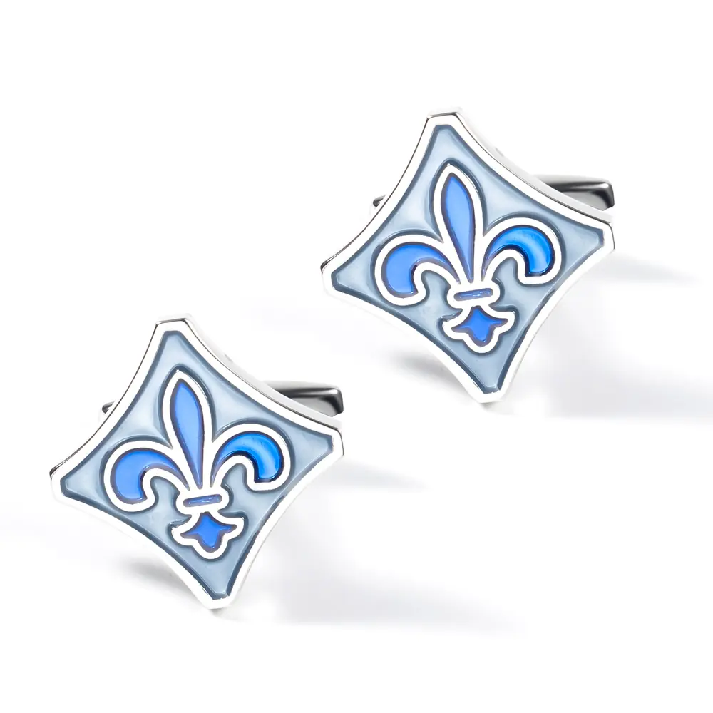 Wholesale Factory Hot Selling French Copper Material Blue fleur-de-lis Enamel Cuff Button for Amazon Retailers CC0022 Factory, Exporter