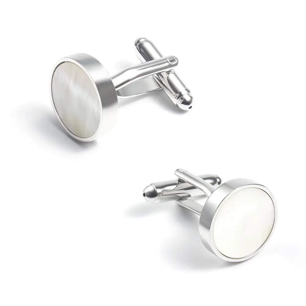 OEM Wedding Best Man Round Cufflinks Luxury Silver Mother of Pearl Formal Cufflink Set Suppliers, Exporter