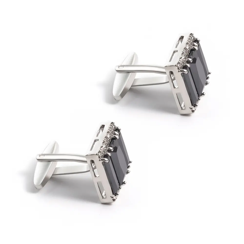 OEM Elegant Black Stone Silver Plated Cufflinks Luxury Square Business Men's Cuff Links CS0089-S Manufacturer, Exporter