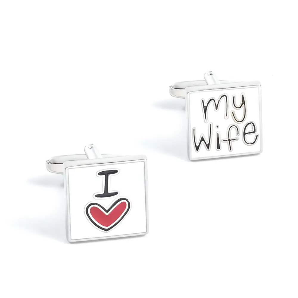ODM Luxury Custom Copper Stylish I Love My Wife Enamel Cufflinks Wedding Anniversary Valentine's Day Men Gifts CC0112 Factory, Exporters
