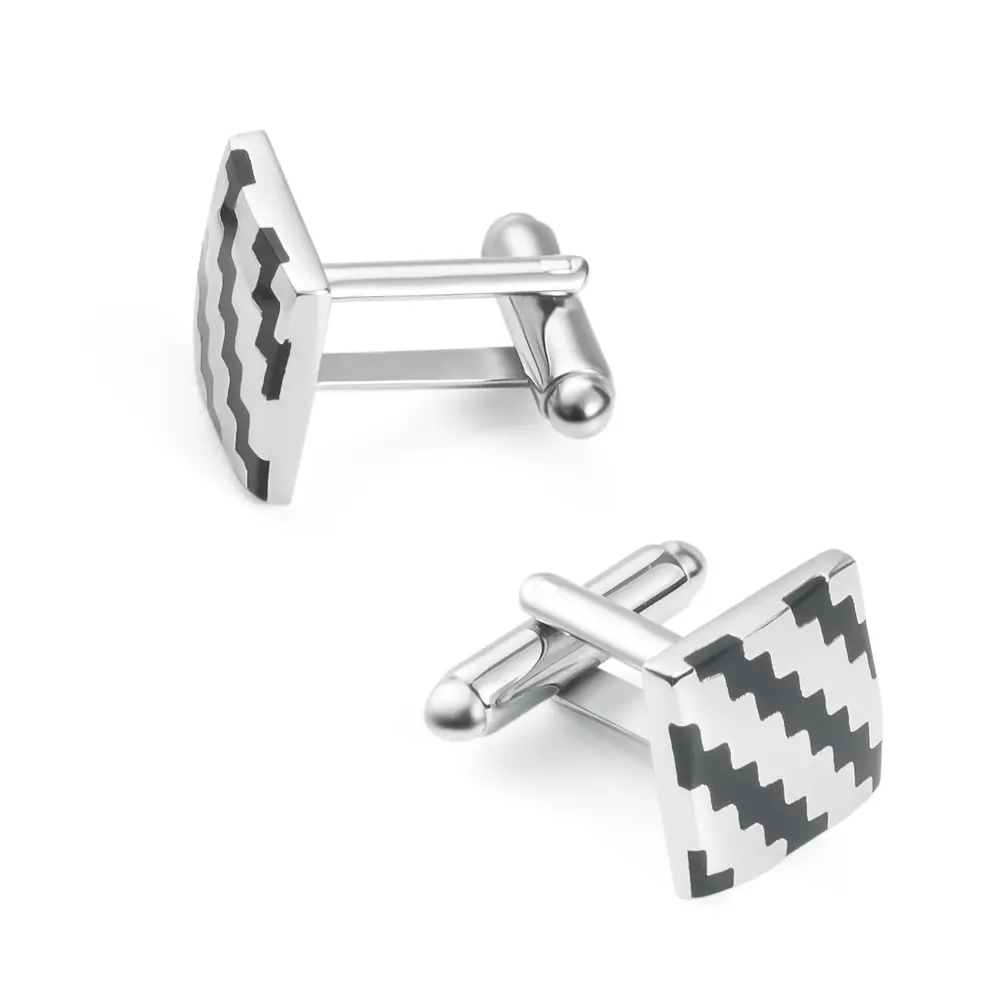 OEM Factory Low Price Black & Silver Striped Square Enamel Cufflinks for Men Accessories CC-Q052 Manufacturer, Exporter