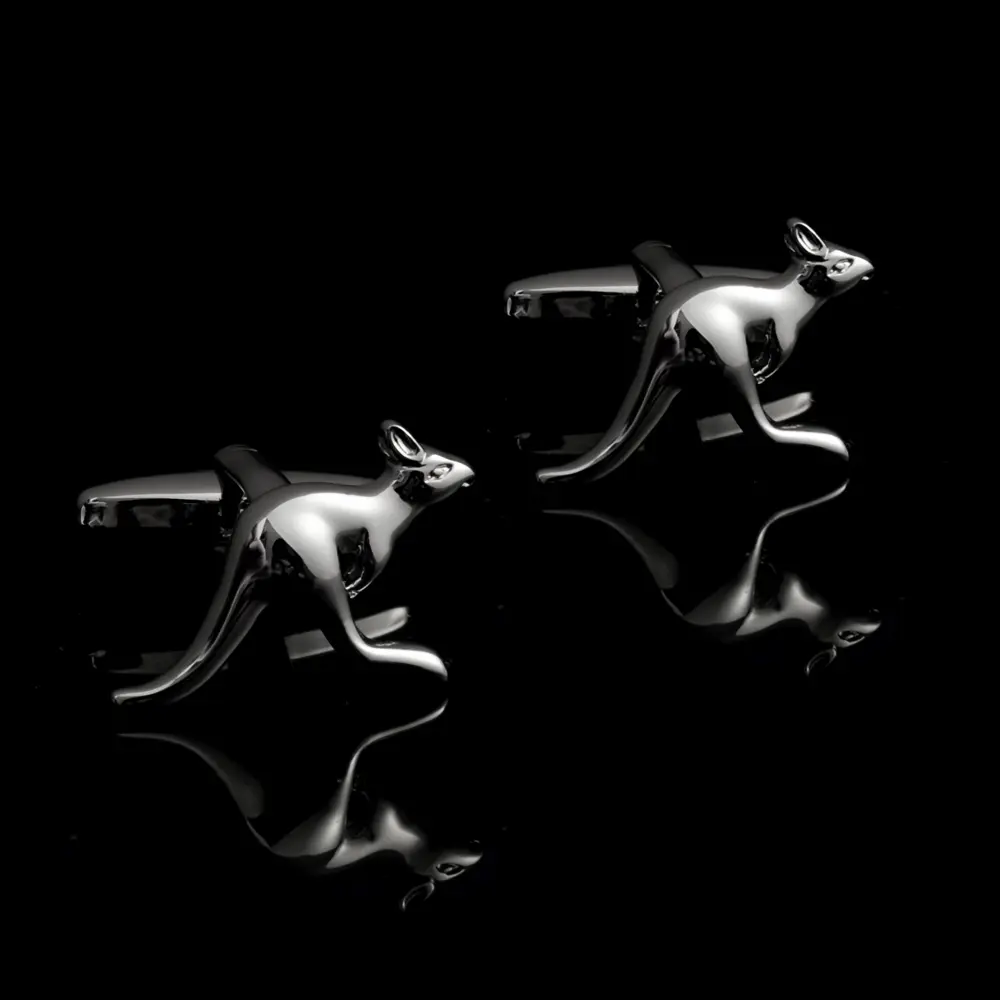 Wholesale Personalised Silver Metal Cufflinks Kangaroo 3D Animal Design Men's Suit Shirt Accessory CL0200 Suppliers, Factories