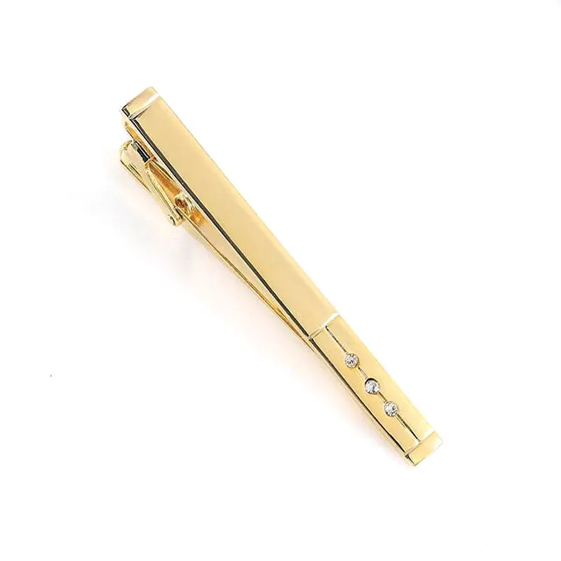 OEM Men Gifts Metal Bar Crystal Formal Dress Shirt Wedding Ceremony Gold Tie Clips TS0029 Manufacturers, Factory