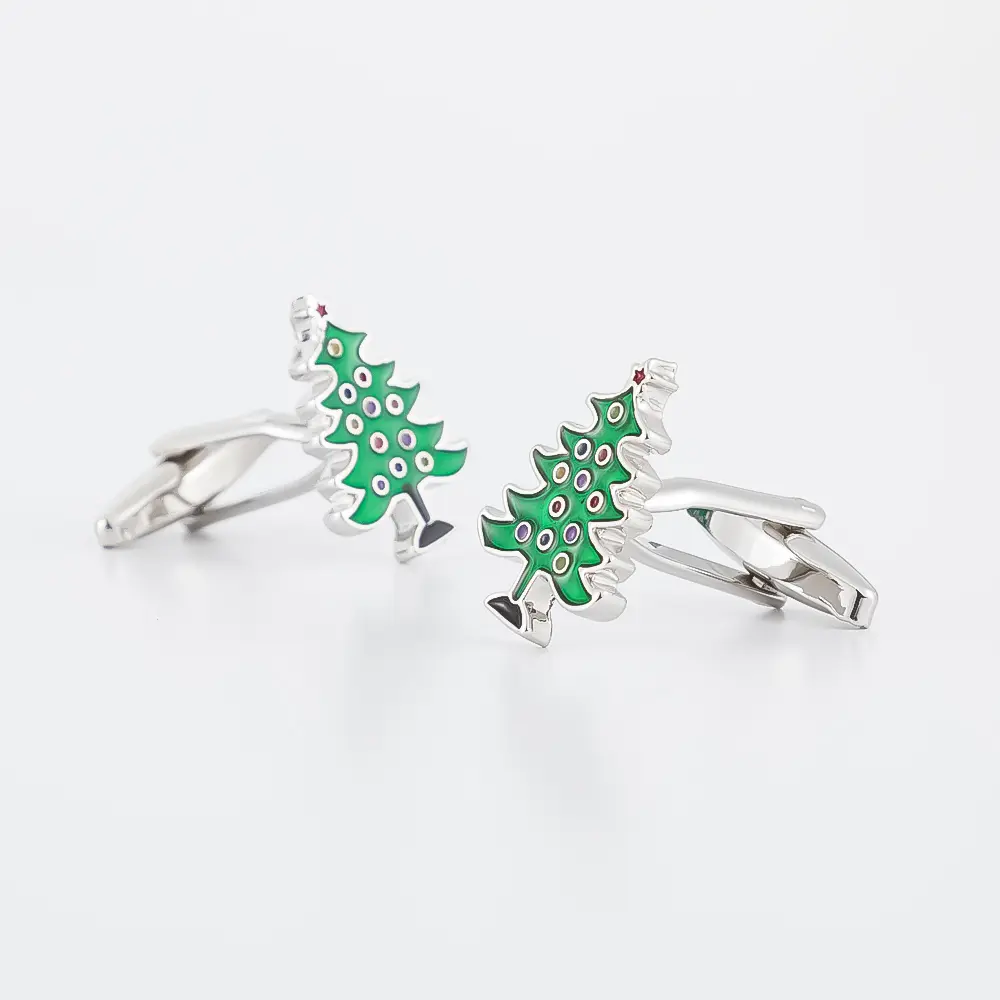 Wholesale Wholsale Metal DIY 3D Men's Enamel Green Christmas Tree Cufflinks Low Price CC0194 Manufacturer, Manufacturers
