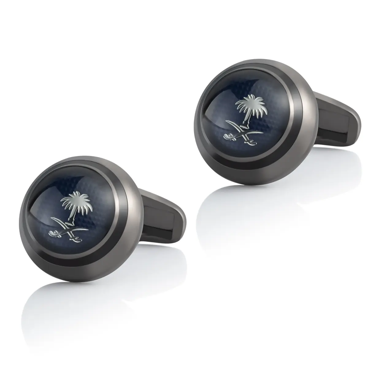 Wholesale Custom Round Coconut Tree Pattern French Enamel Cuff Link Black