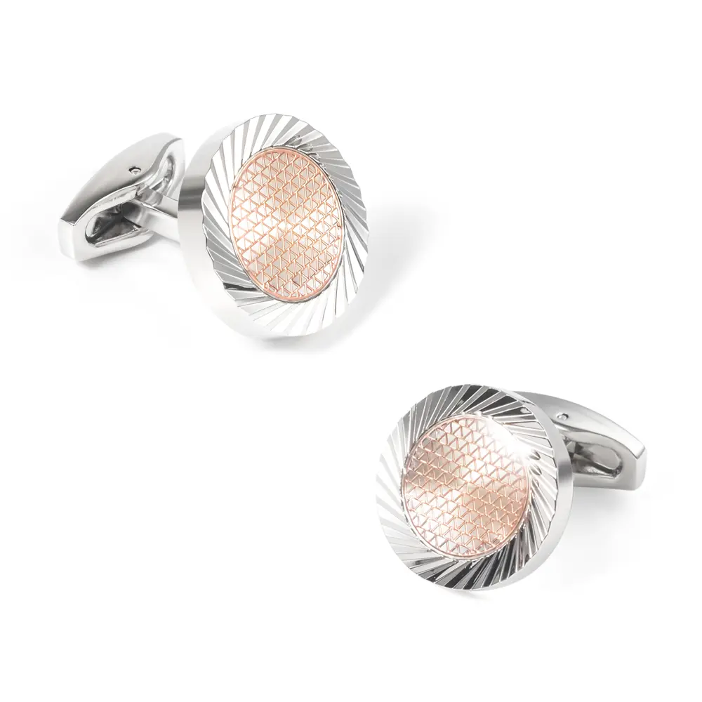Custom High Quality French Personalized Round Metallic Rose Golden & Silver Men's Cufflinks CLW0075 Manufacturers, Supplier
