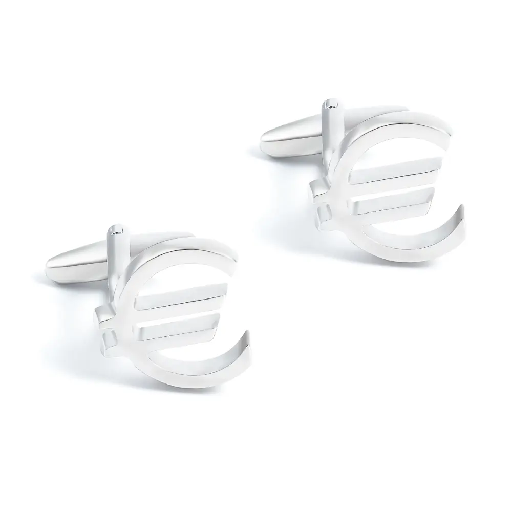 ODM Cufflink Manufacturer Silver Plated Euro Sign French Business Shirt Suit Cuff Links for Men Wholesale CL0127 Exporters, Companies