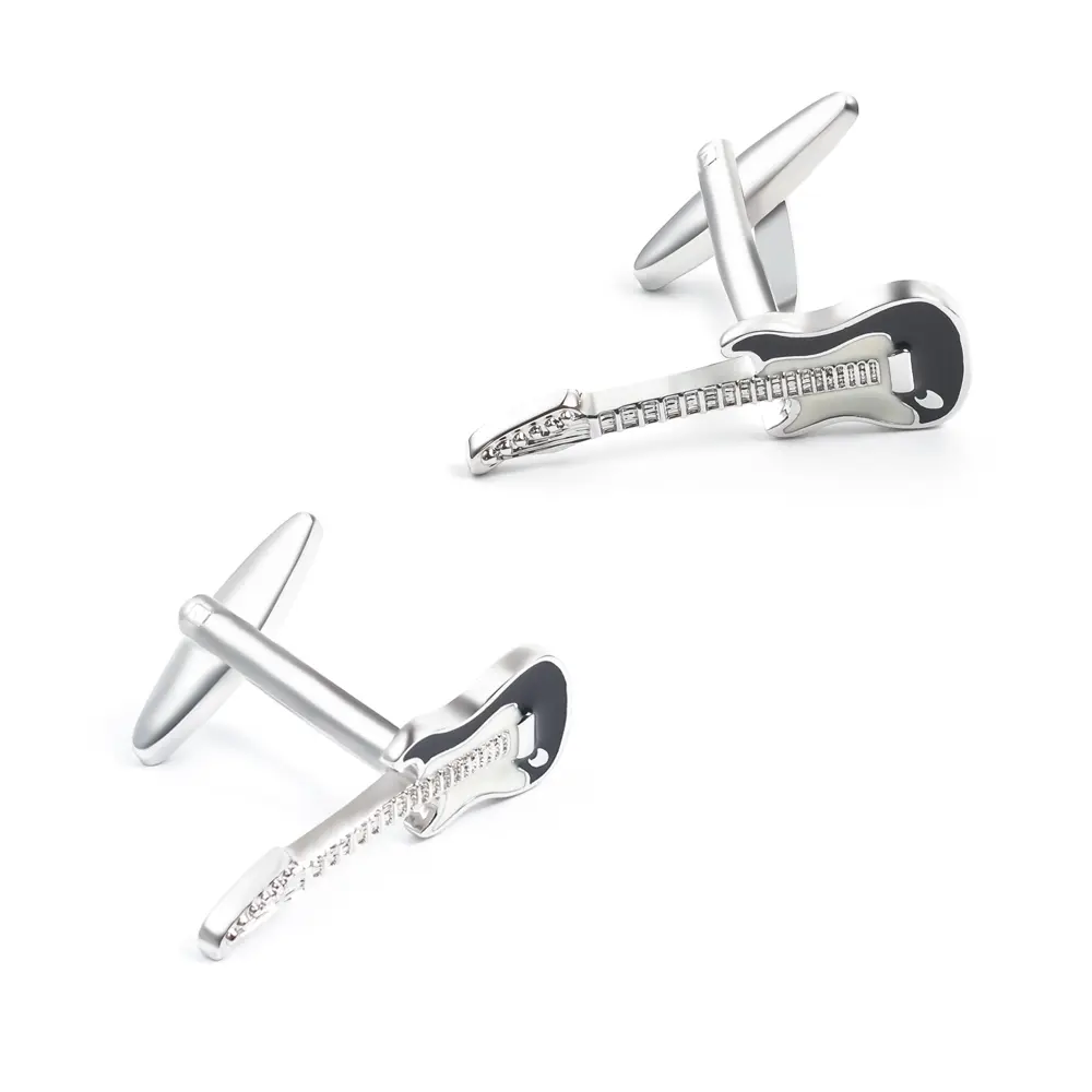 OEM Wedding Silver Plated Enamel Guitar Model Shaped Cufflinks Jewelry For Musician Men Gifts CC0304 Manufacturers, Supplier