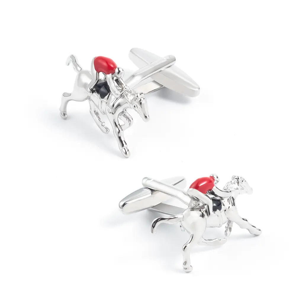 Wholesale Novelty Silver Plated Racing Horses with Jockey Copper Cufflinks High Quality Manufacturer CC0274-R Manufacturer, Suppliers