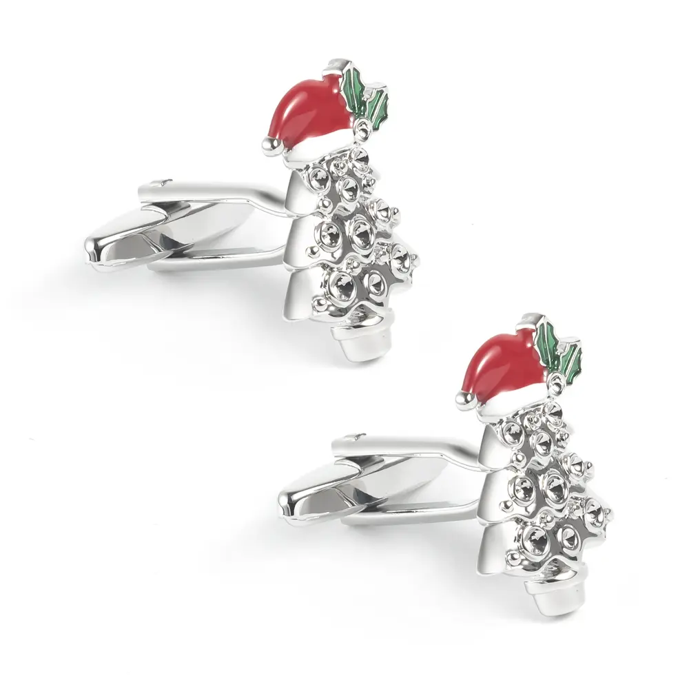 OEM Wholsale Custom DIY Red & Silver Christmas Tree Cufflinks Low Price CC0193 Manufacturers, Companies