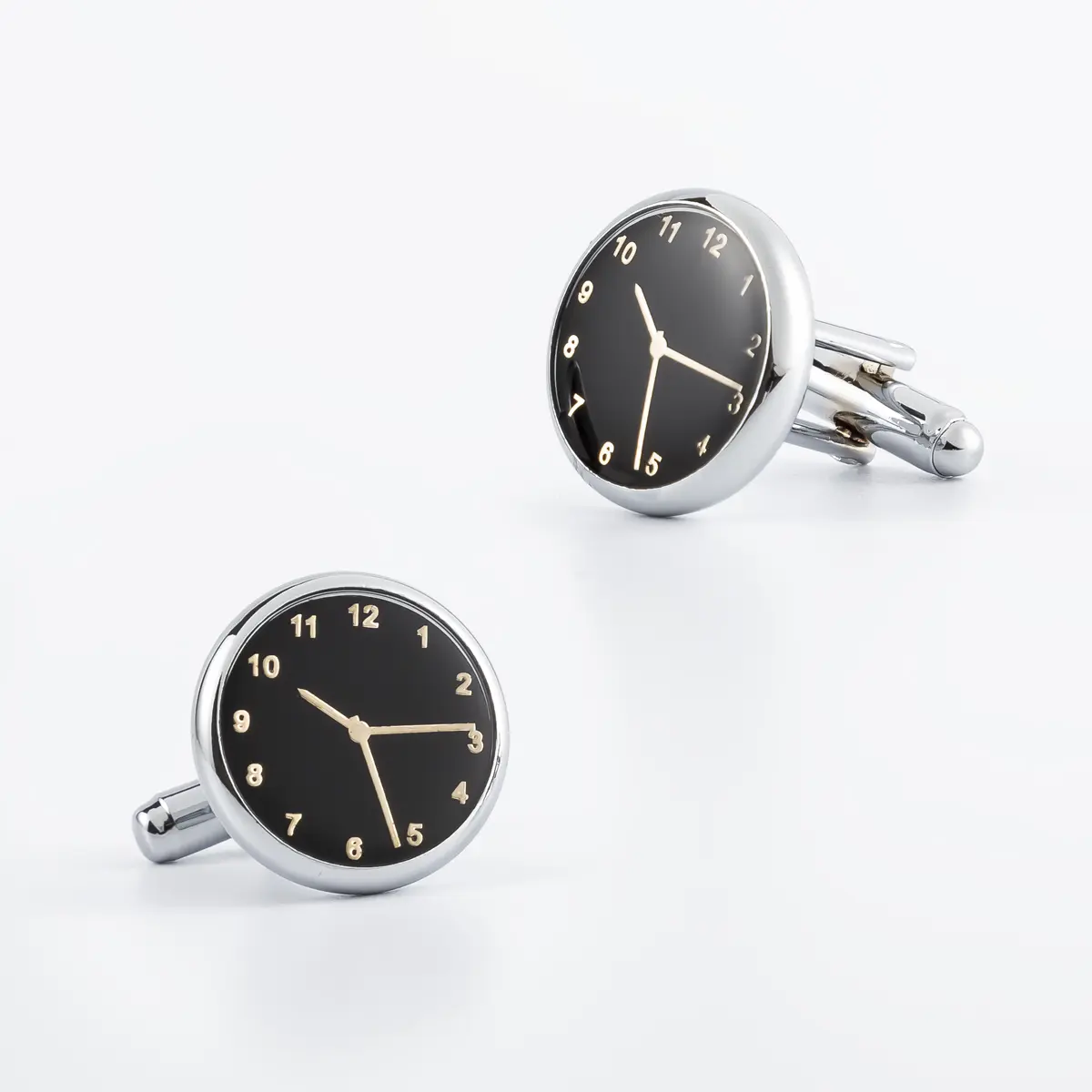 OEM Silver Plated Round Black Watch Clock Design Cuff links Wholesale Factory, Factories