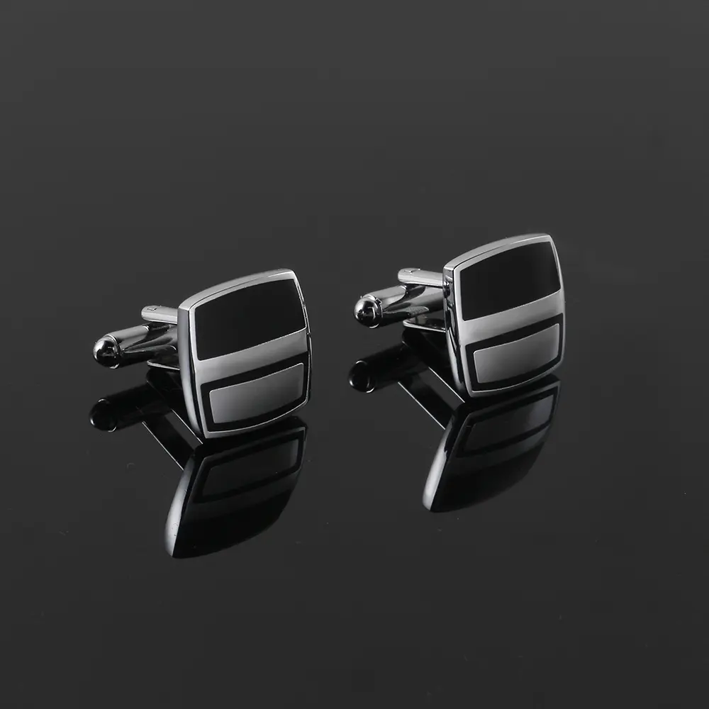 Wholesale Cheap Silver And Black Enamel Color Material Cuff Links CC-Q229