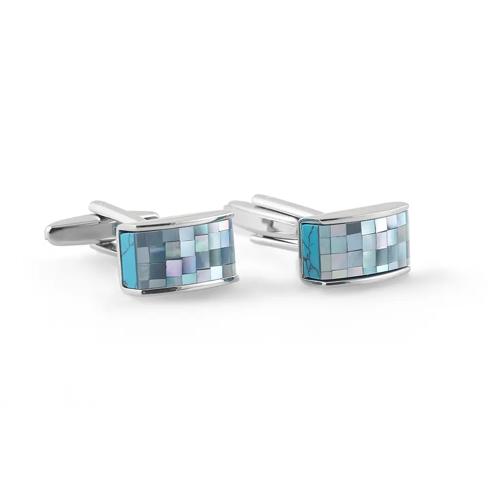 ODM High Quality Elegant Rectangle Blue Mother of Pearl Mosaic Cufflinks Manufacturers, Exporter