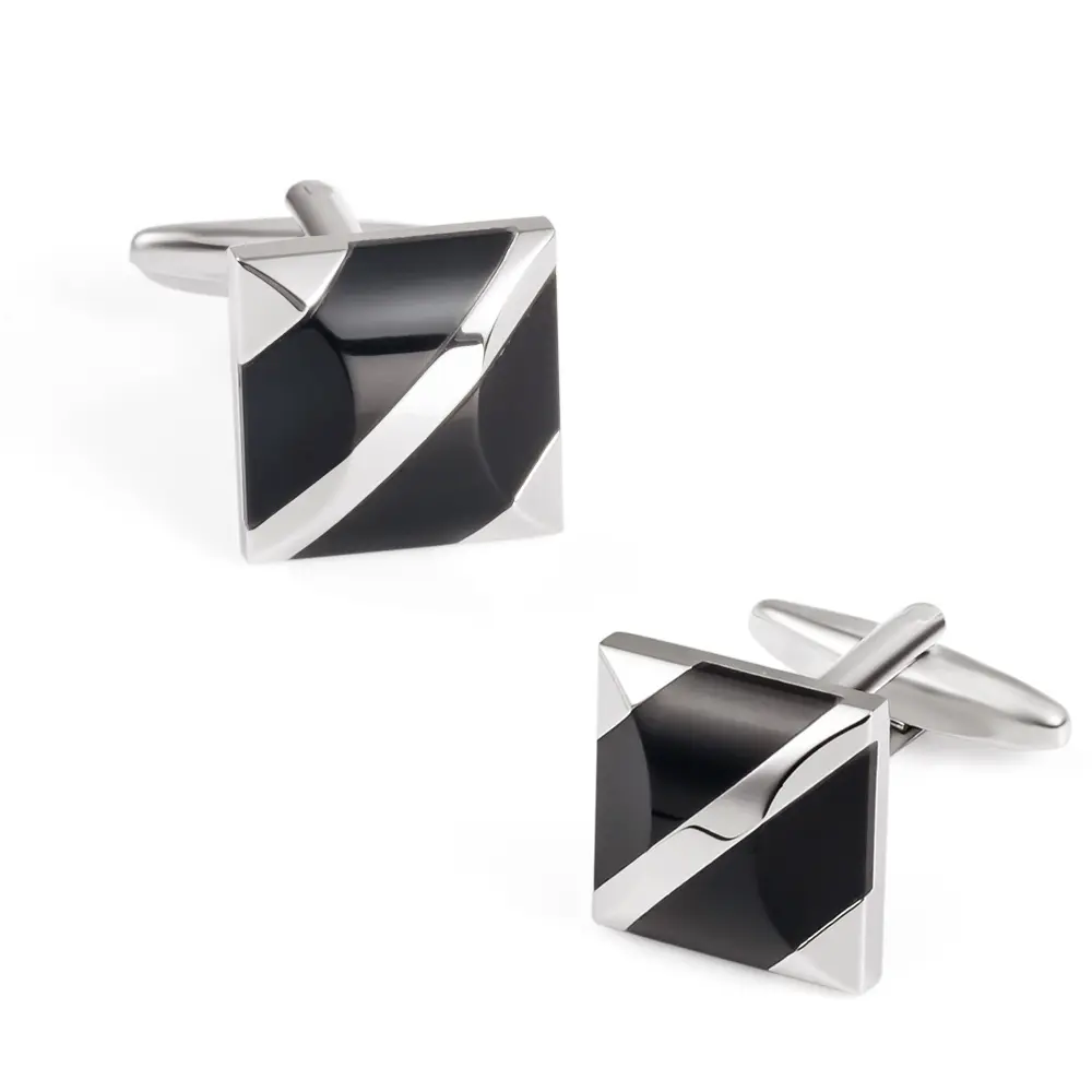 ODM Elegant Silver Black Diagonal Cufflinks Stone Inlaid Shirt Men Cuff Links Manufacturer, Manufacturers