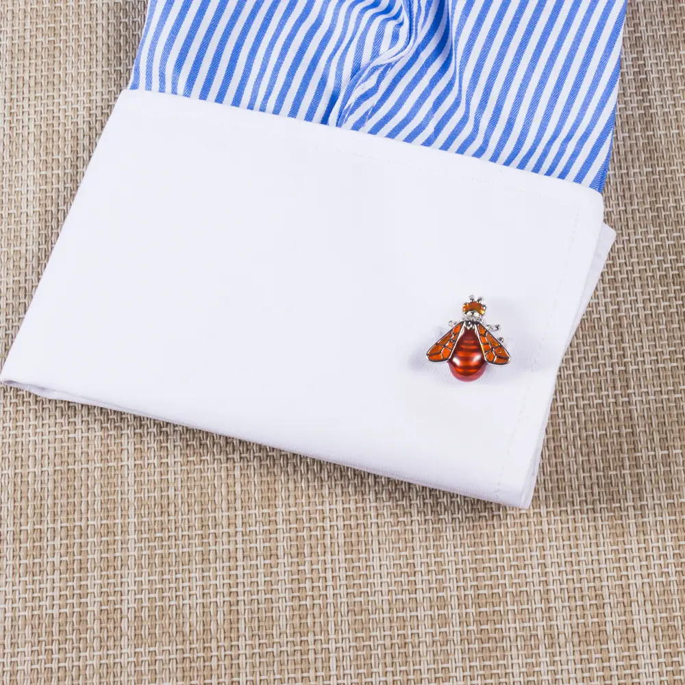 Custom Factory Low MOQ High Quality Glaze Golden Brown Honey Bee Cufflinks CC0022 Exporter, Exporters