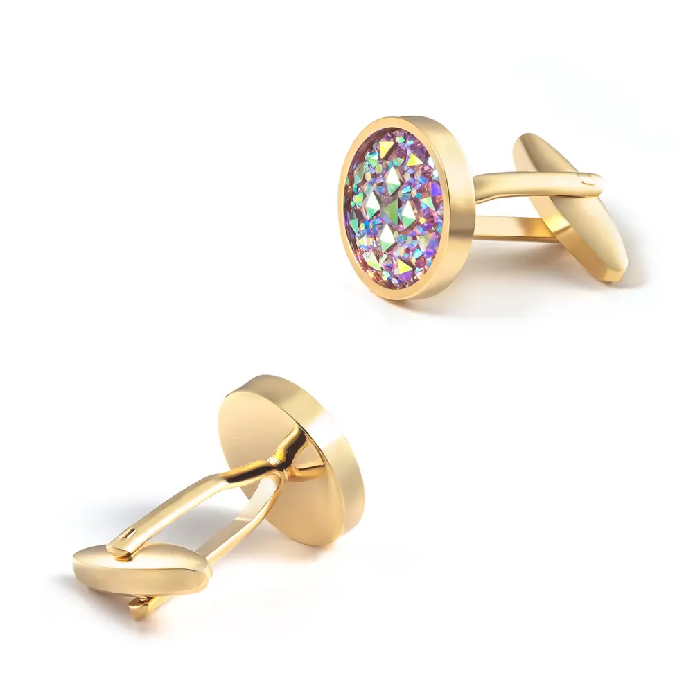 OEM Newest Shirt Crystal Cufflinks High Quality Round Colorful Gemstone Cuff links CS0097 Manufacturers, Supplier
