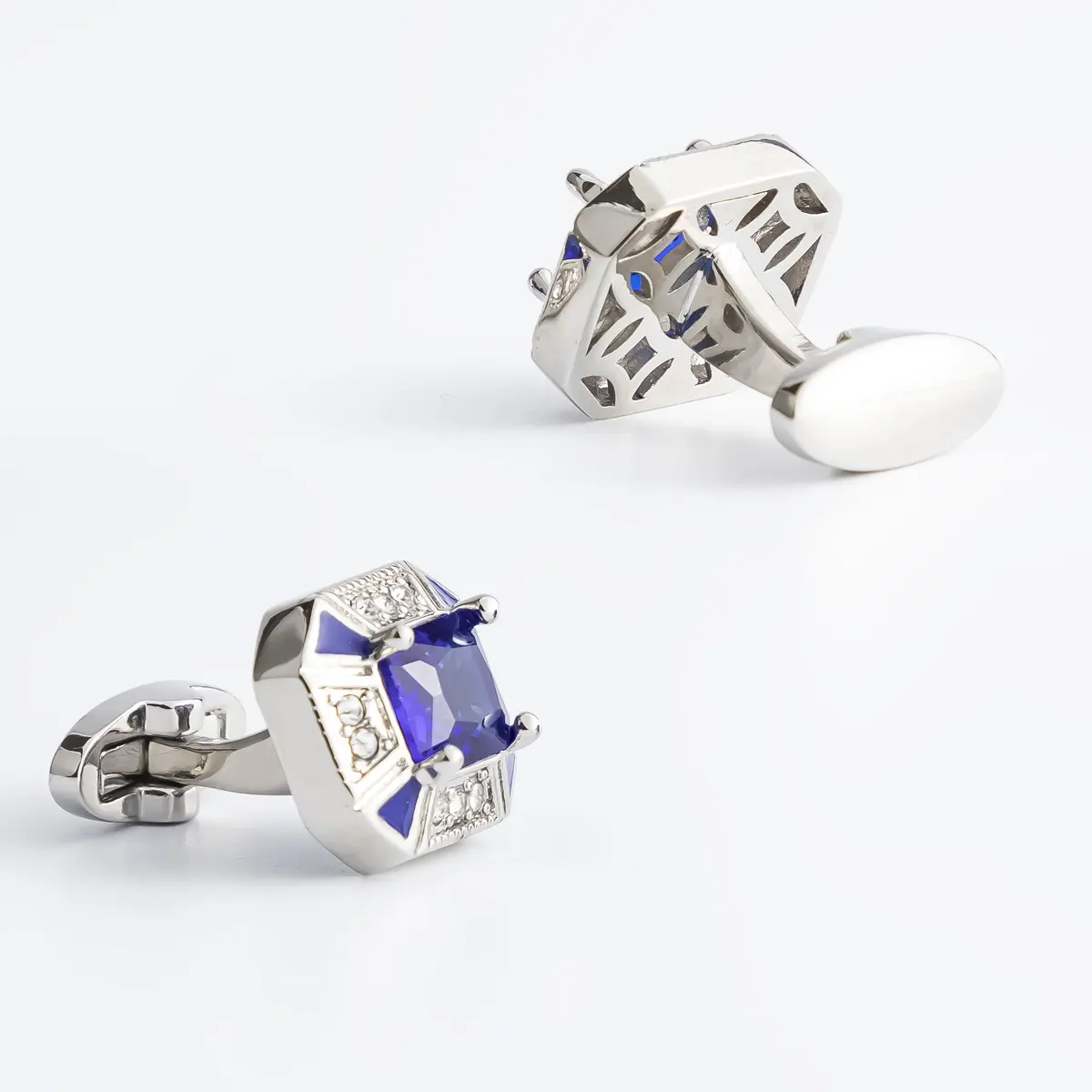 Custom JINJIE Luxury Crystal Blue Sapphire Cufflinks Men's Zircon Square Cuff Link Wholesale Price CS0104-S Manufacturer, Manufacturers