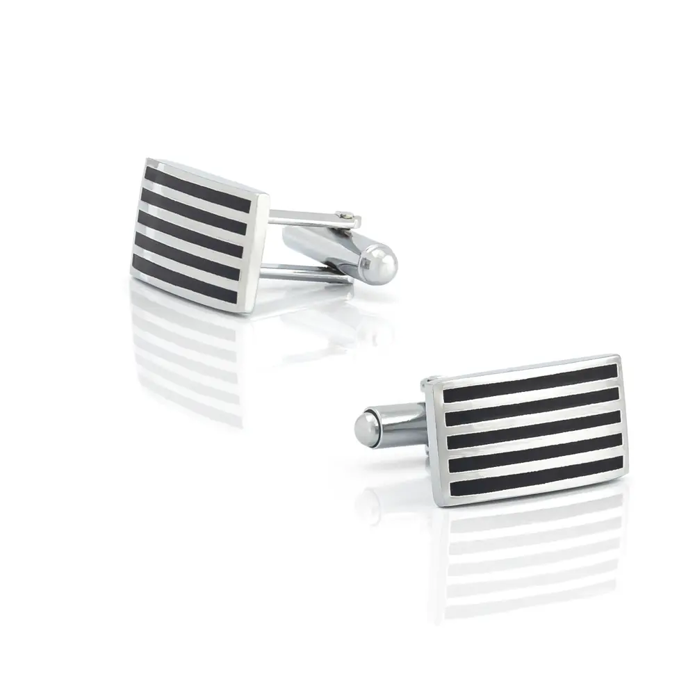 Custom Factory In Stock Silver Plated Black Enamel Cufflinks Shirt Cuff Links CC-Q101 Suppliers, Exporters