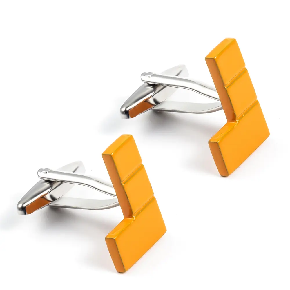 Custom Yellow Color Silver Plated Personalised Copper Material Game Square Tetris Cufflinks Wholesale CC0016 Manufacturer, Factory