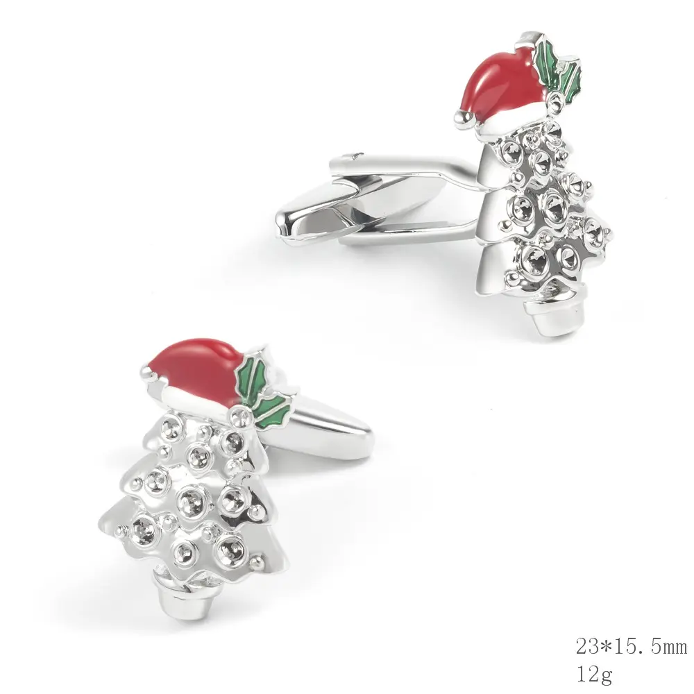 OEM Wholsale Custom DIY Red & Silver Christmas Tree Cufflinks Low Price CC0193 Manufacturers, Companies
