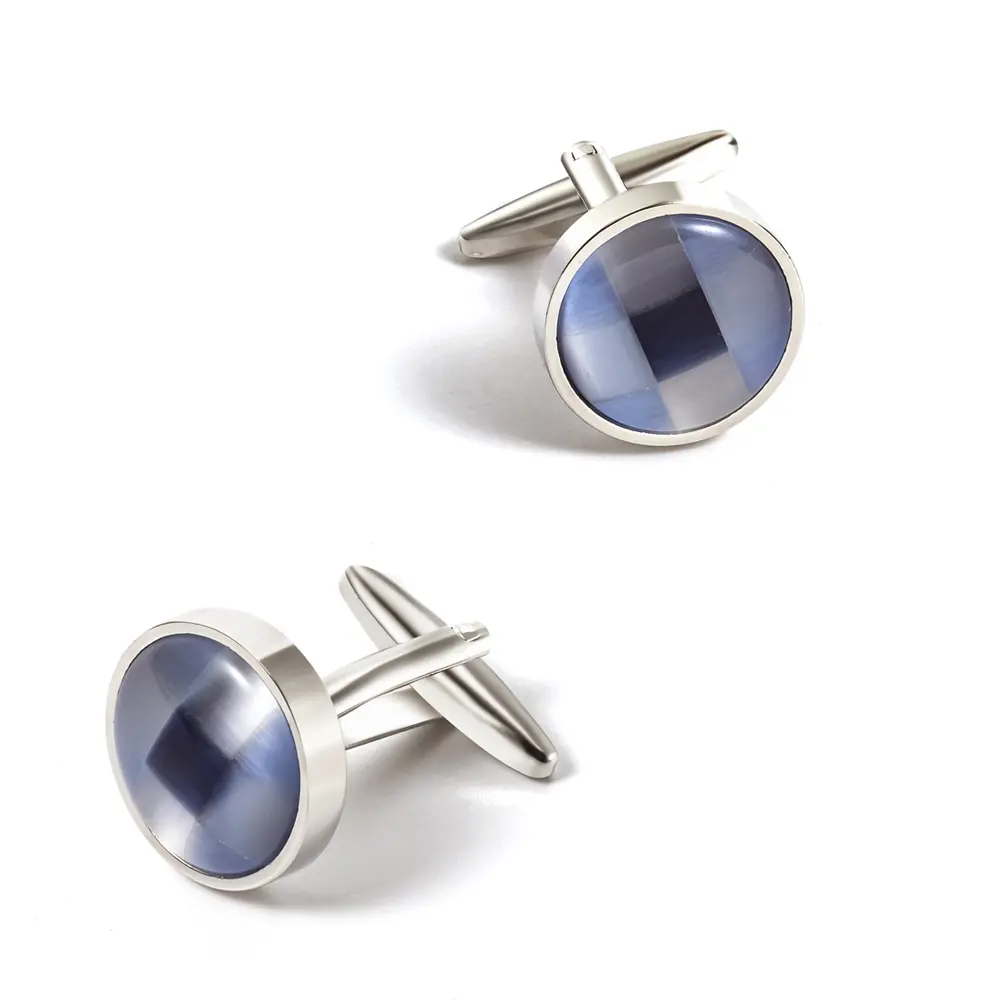 OEM Silver & Blue Round Opal Tuxedo Cufflinks New French Style Copper Cuff Links Manufacturers, Factories
