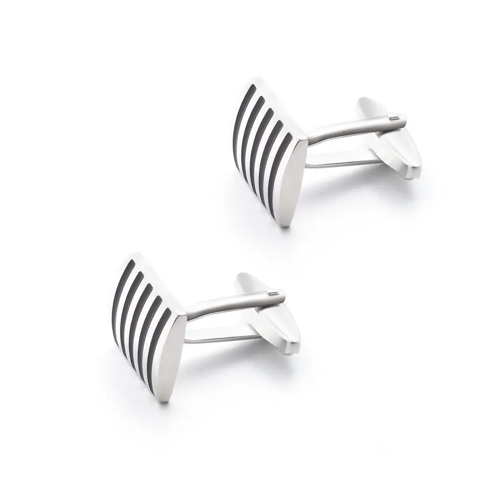 OEM Factory In Stock Classic Black Stripe Silver Cufflinks Mens Business Suit Accessory Wholesale CC0305-S1 Manufacturers, Factory