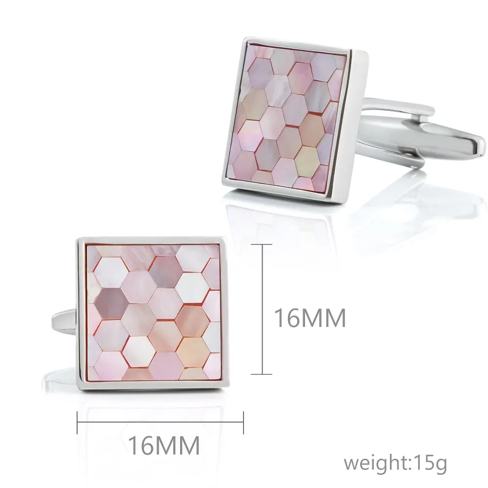 OEM High Quality Pink Copper Material Mother of Pearl Men Shirt Cufflinks for Wedding Suppliers, Company