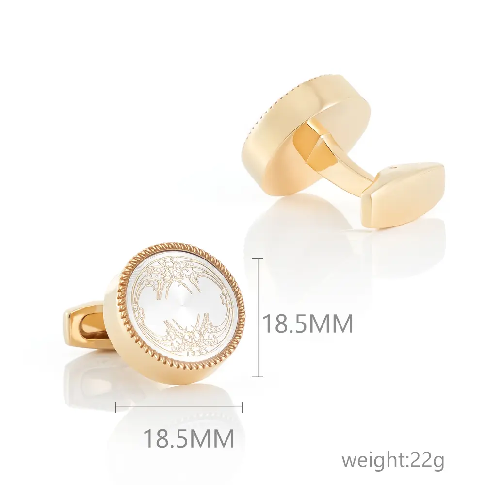 OEM Men Vintage Enamel Circle Golden White Color Cufflinks for Men Tuxedo Shirt Supplier, Factories