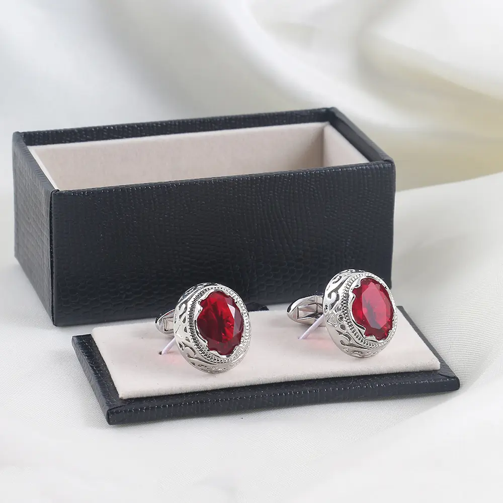 Custom JINJIE Hot-selling Wedding Luxury Round Rhinestone Diamond Red Crystal Cufflinks For Shirts Men CSW004-R Manufacturers, Suppliers