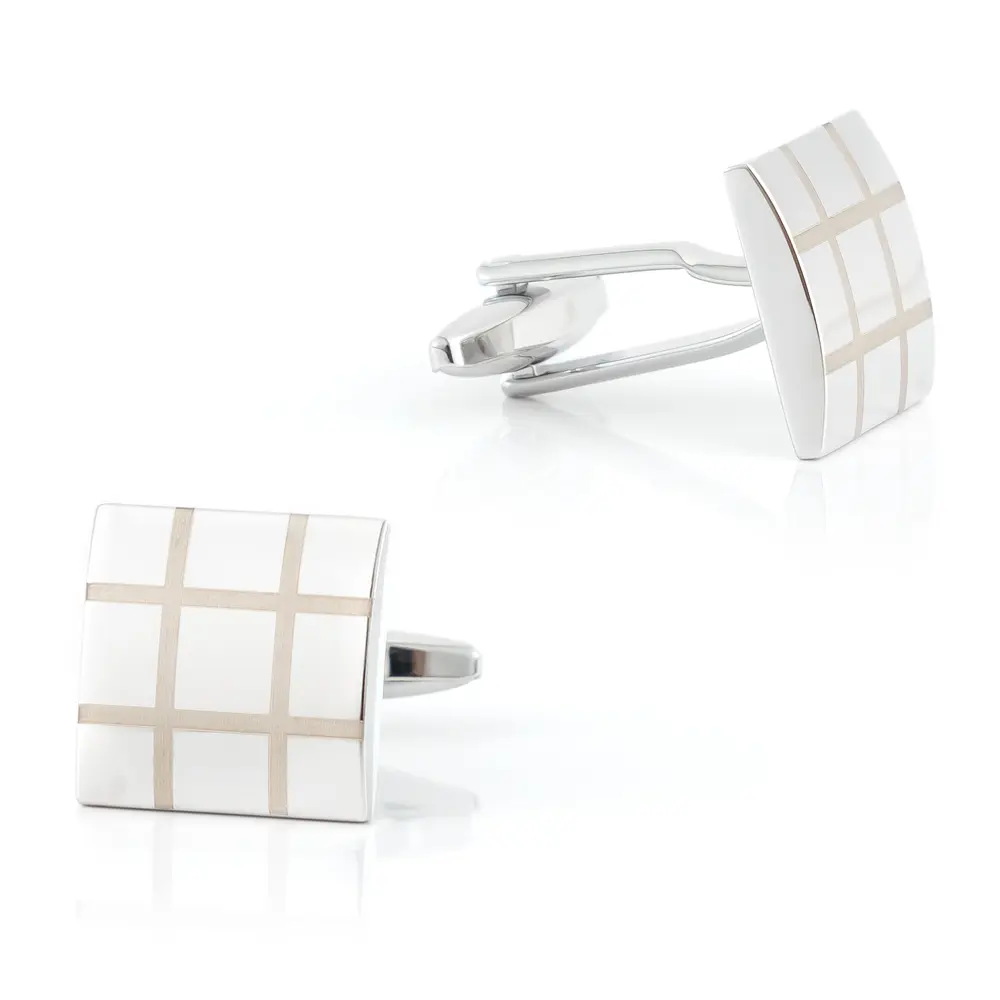 Wholesale Laser Engraved Logo Stripes Silver Custom Cufflinks For Men's French Shirts Cuff Link CL0180 Manufacturers, Suppliers