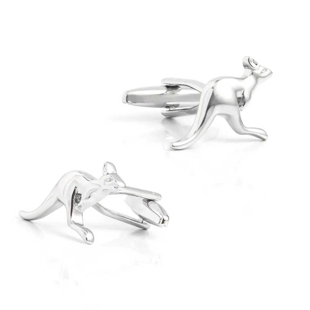 Wholesale Personalised Silver Metal Cufflinks Kangaroo 3D Animal Design Men's Suit Shirt Accessory CL0200 Suppliers, Factories
