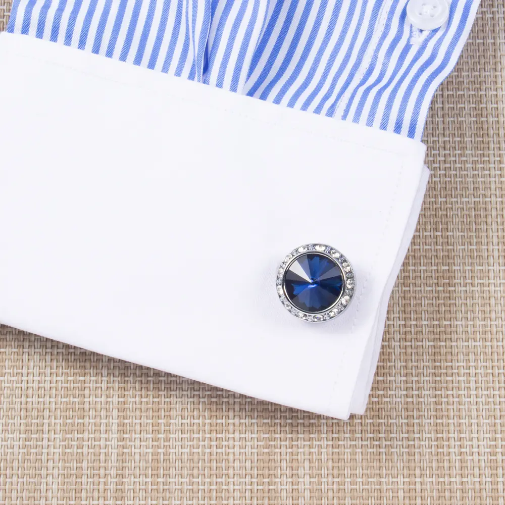 Wholesale Fashion Round Blue Custom Stone Silver Plated Cufflinks For Men Shirt CS0077-BS