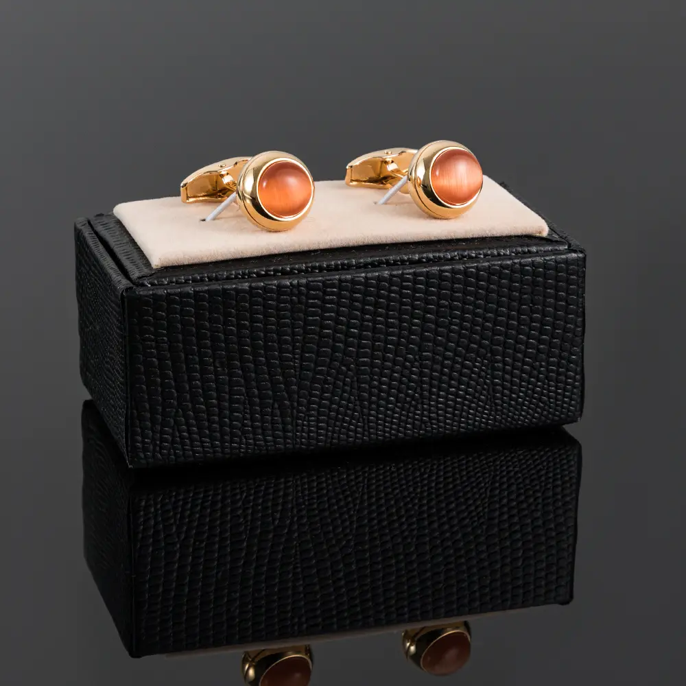 Custom Golden Plated Cora Crystal Stone Cufflinks Elegance Designer Men Cuff Links Suppliers, Companies