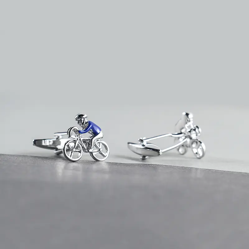 Custom Factory Wholesale High Quality Brass Blue & Silver Enamel Cycling Man Cufflinks CC0306-Blue Exporters, Companies